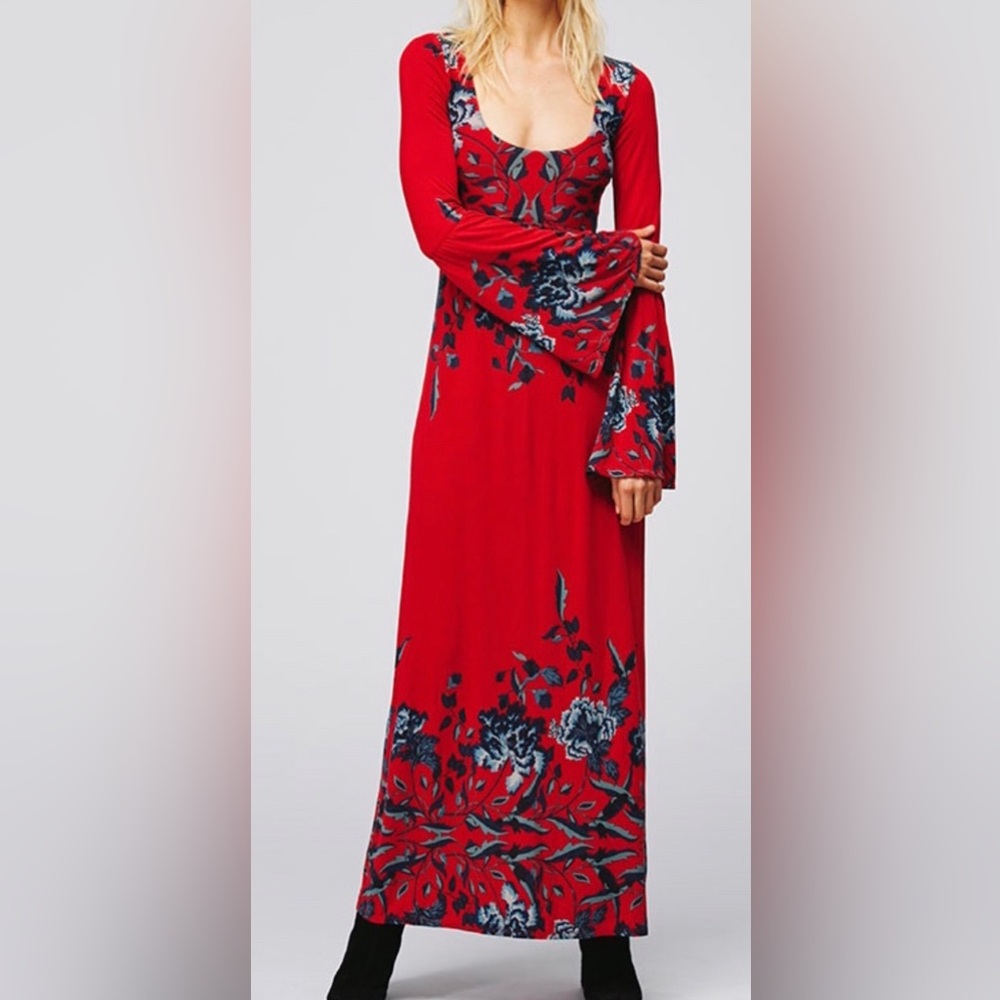 Free People Maxi Dress Jersey Knit “Midnight Garden” Size M